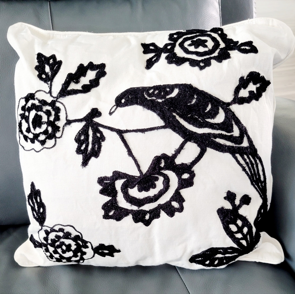 Stratford Home White and Black Embroidered Accent Pillow